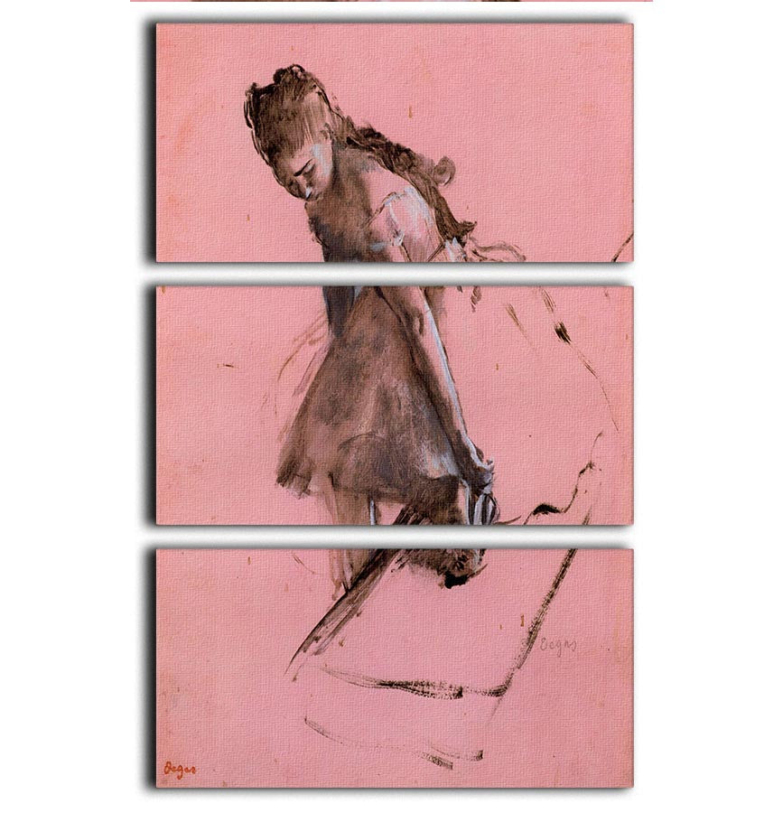 A beautiful 3-panel canvas print featuring Degas's Dancer slipping on her shoe, showcasing elegance and artistry.